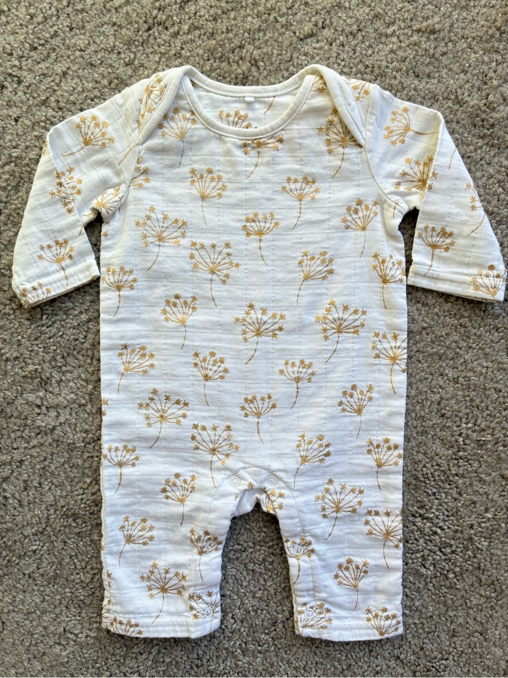 aden + anais Cream One-Piece Romper with Gold Floral Print